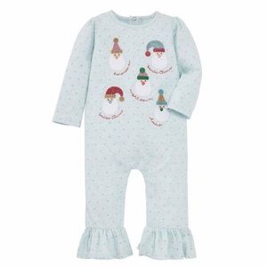 Mud Pie Girl Christmas Holiday Blue Santa One Piece